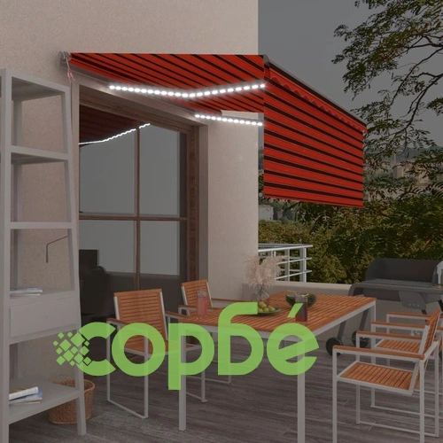 Автоматичен сенник с щора и LED сензор за вятър 3x2,5 м оранжев   ➤ топ цена ➤ sorbe.bg