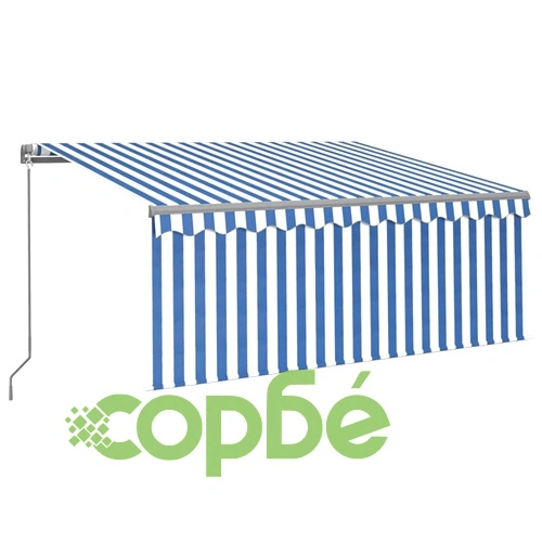 Ръчно прибиращ се сенник с щора, 3,5x2,5 м, синьо и бяло ➤ топ цена ➤ sorbe.bg