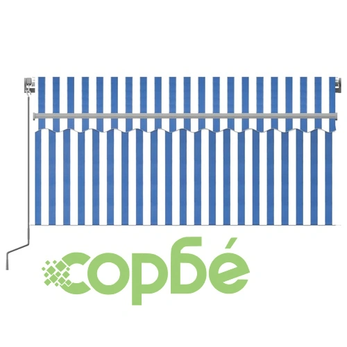 Ръчно прибиращ се сенник с щора, 3,5x2,5 м, синьо и бяло ➤ топ цена ➤ sorbe.bg