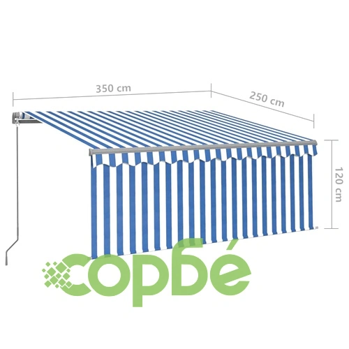 Ръчно прибиращ се сенник с щора, 3,5x2,5 м, синьо и бяло ➤ топ цена ➤ sorbe.bg