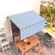 Ръчно прибиращ се сенник с щора, 3,5x2,5 м, синьо и бяло