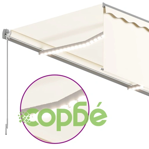 Ръчно прибиращ се сенник с щора и LED, 3,5x2,5 м, кремав ➤ топ цена ➤ sorbe.bg