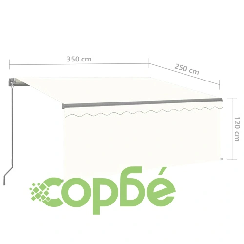 Ръчно прибиращ се сенник с щора и LED, 3,5x2,5 м, кремав ➤ топ цена ➤ sorbe.bg