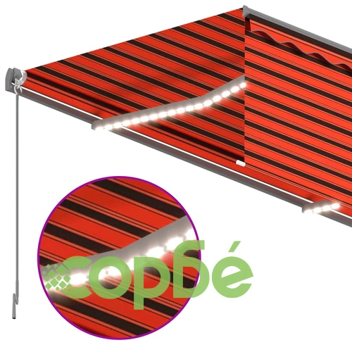 Ръчно прибиращ се сенник с щора и LED 3,5x2,5 м оранжево-кафяв ➤ топ цена ➤ sorbe.bg