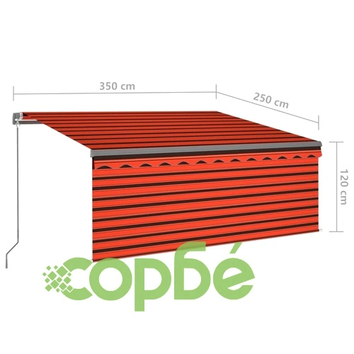 Ръчно прибиращ се сенник с щора и LED 3,5x2,5 м оранжево-кафяв ➤ топ цена ➤ sorbe.bg