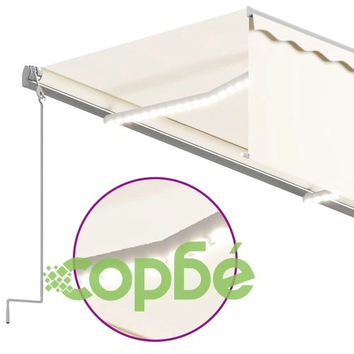 Автоматичен сенник с щора LED сензор за вятър 3,5x2,5 м кремав ➤ топ цена ➤ sorbe.bg
