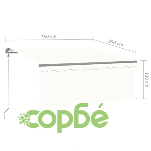 Автоматичен сенник с щора LED сензор за вятър 3,5x2,5 м кремав ➤ топ цена ➤ sorbe.bg