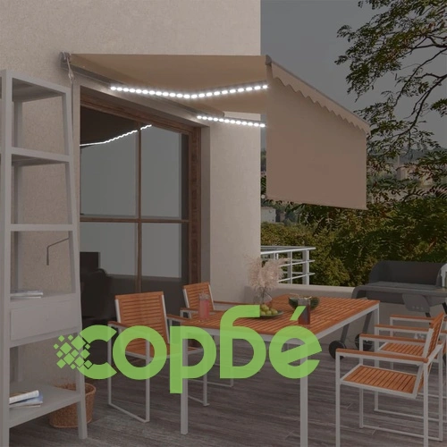 Автоматичен сенник с щора LED сензор за вятър 3,5x2,5 м кремав ➤ топ цена ➤ sorbe.bg