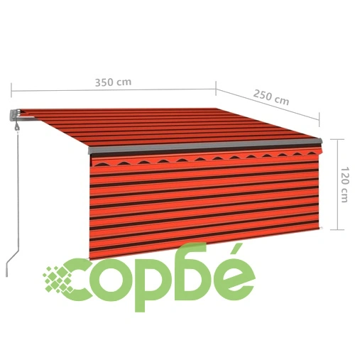 Автоматичен сенник щора LED сензор за вятър 3,5x2,5 м оранжев ➤ топ цена ➤ sorbe.bg