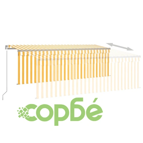 Ръчно прибиращ се сенник с щора и LED, 4x3 м, жълто и бяло ➤ топ цена ➤ sorbe.bg