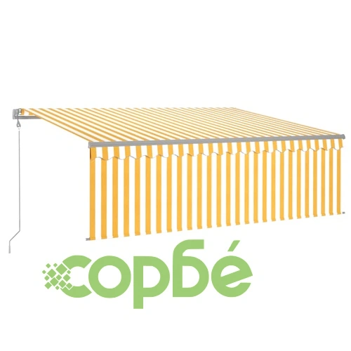 Автоматично прибиращ се сенник с щора, 4x3 м, жълто и бяло   ➤ топ цена ➤ sorbe.bg