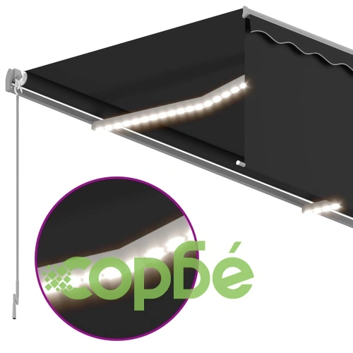 Автоматичен сенник с щора LED и сензор за вятър 4x3 м антрацит   ➤ топ цена ➤ sorbe.bg