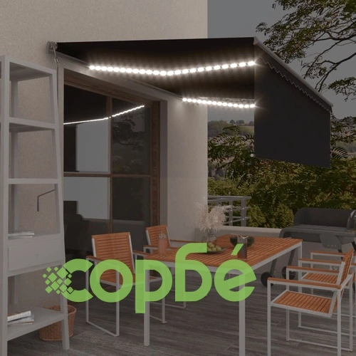 Автоматичен сенник с щора LED и сензор за вятър 4x3 м антрацит   ➤ топ цена ➤ sorbe.bg