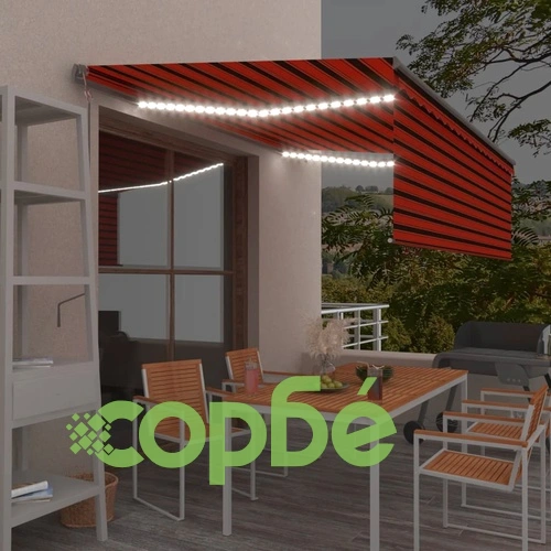 Автоматична тента с щора LED и сензор за вятър 4x3 м оранжева   ➤ топ цена ➤ sorbe.bg
