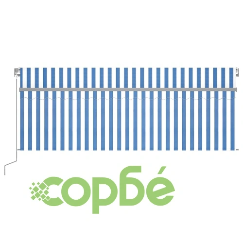 Ръчно прибиращ се сенник с щора, 4,5x3 м, синьо и бяло ➤ топ цена ➤ sorbe.bg