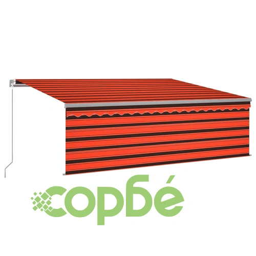 Ръчно прибиращ се сенник с щора и LED, 4,5x3 м, оранжево-кафяв ➤ топ цена ➤ sorbe.bg