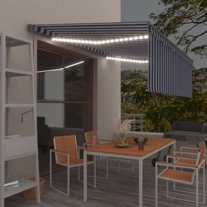 Автоматичен сенник щора LED сензор за вятър 4,5x3 м синьо/бяло