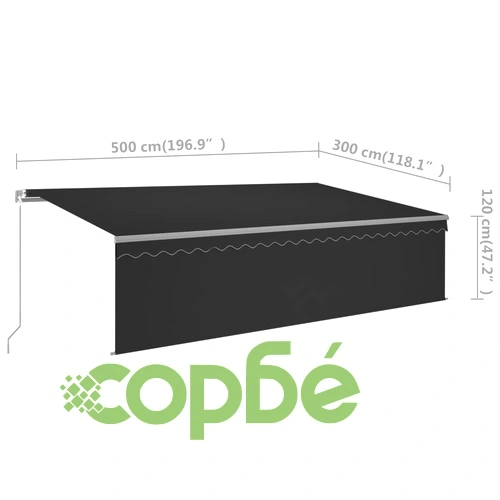 Ръчно прибиращ се сенник с щори, 5x3 м, антрацит ➤ топ цена ➤ sorbe.bg