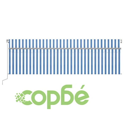 Ръчно прибиращ се сенник с щори и LED, 5x3 м, синьо и бяло ➤ топ цена ➤ sorbe.bg