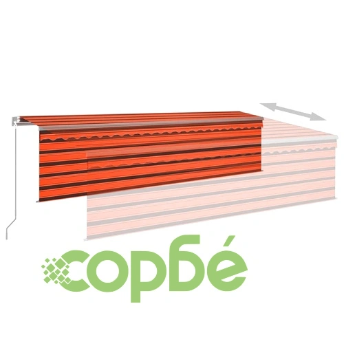 Ръчно прибиращ се сенник с щора и LED, 5x3 м, оранжево-кафяв ➤ топ цена ➤ sorbe.bg