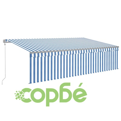 Автоматично прибиращ се сенник с щора, 5x3 м, синьо и бяло ➤ топ цена ➤ sorbe.bg