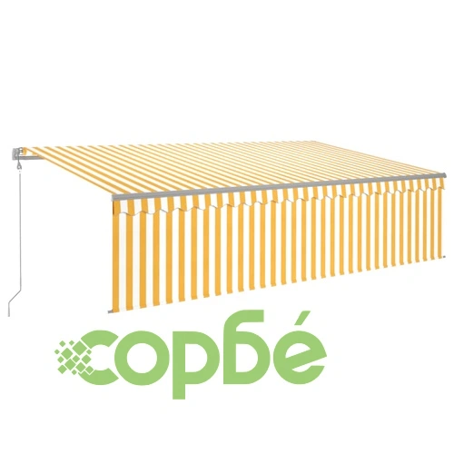 Автоматично прибиращ се сенник с щора, 5x3 м, жълто и бяло ➤ топ цена ➤ sorbe.bg