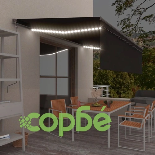 Автоматична тента с щора, LED, сензор за вятър, 5x3 м, антрацит ➤ топ цена ➤ sorbe.bg