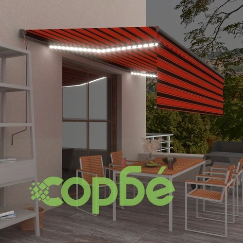 Автоматична тента с LED и сензор за вятър 5x3 м оранжево/кафяво ➤ топ цена ➤ sorbe.bg