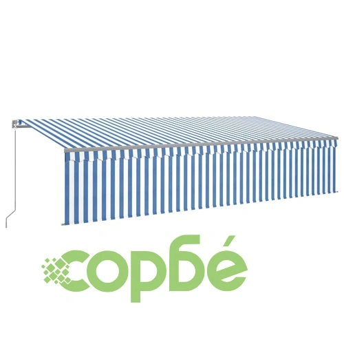 Ръчно прибиращ се сенник с щора, 6x3 м, синьо и бяло ➤ топ цена ➤ sorbe.bg