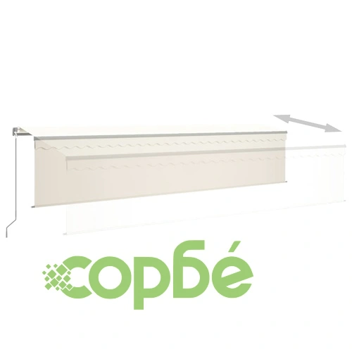 Ръчно прибиращ се сенник с щора и LED, 6x3 м, кремав ➤ топ цена ➤ sorbe.bg