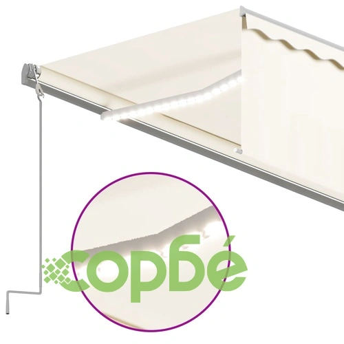Ръчно прибиращ се сенник с щора и LED, 6x3 м, кремав ➤ топ цена ➤ sorbe.bg