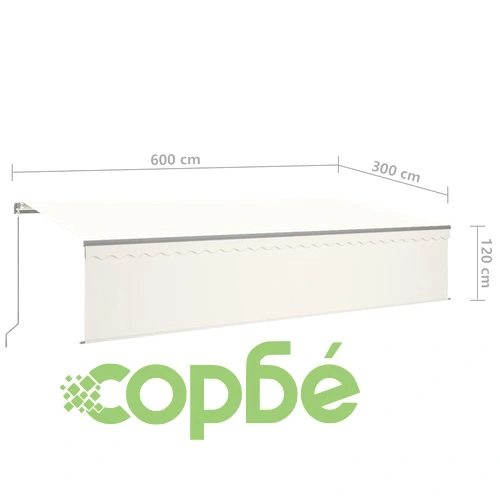 Ръчно прибиращ се сенник с щора и LED, 6x3 м, кремав ➤ топ цена ➤ sorbe.bg