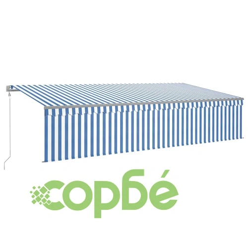 Автоматично прибиращ се сенник с щора, 6x3 м, синьо и бяло ➤ топ цена ➤ sorbe.bg