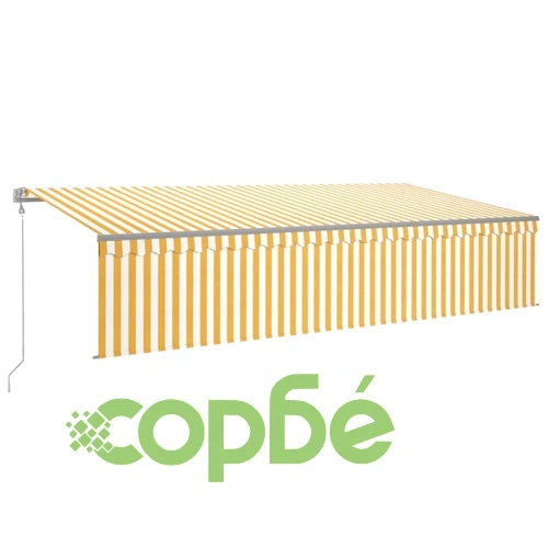 Автоматично прибиращ се сенник с щора, 6x3 м, жълто и бяло ➤ топ цена ➤ sorbe.bg