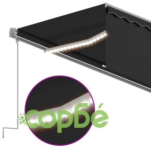 Автоматичен сенник с щора LED и сензор за вятър 6x3 м антрацит ➤ топ цена ➤ sorbe.bg