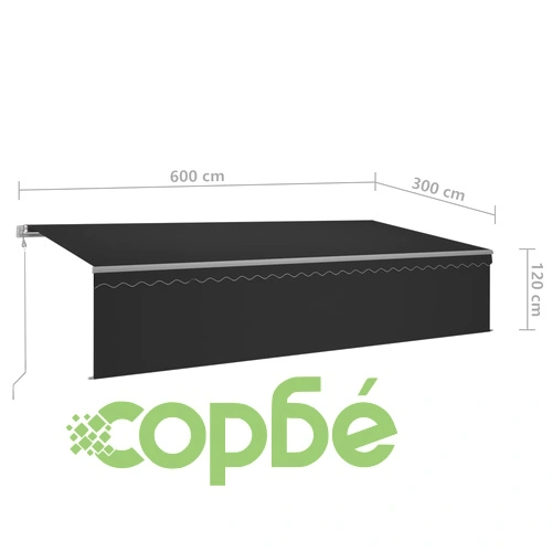 Автоматичен сенник с щора LED и сензор за вятър 6x3 м антрацит ➤ топ цена ➤ sorbe.bg