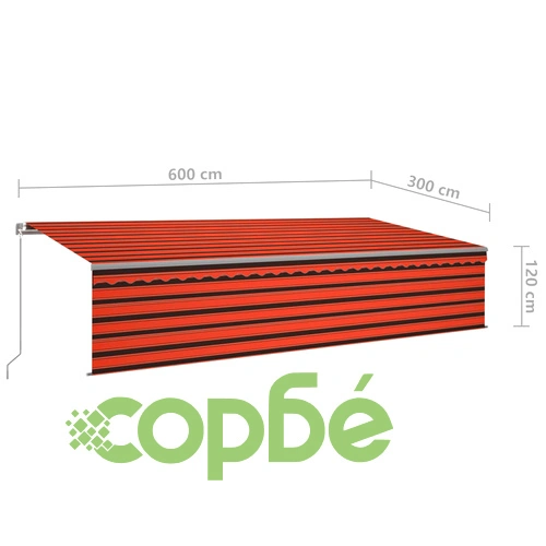 Автоматичен сенник с щора LED и сензор за вятър 6x3 м оранжев ➤ топ цена ➤ sorbe.bg
