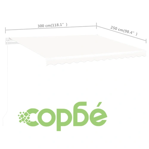 Свободностояща ръчно прибираща се тента, 300x250 см, кремава ➤ топ цена ➤ sorbe.bg