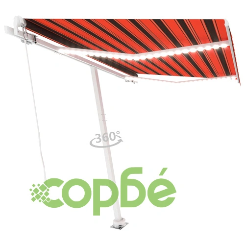 Ръчно прибираща се тента с LED, 300x250 см, оранжево и кафяво ➤ топ цена ➤ sorbe.bg