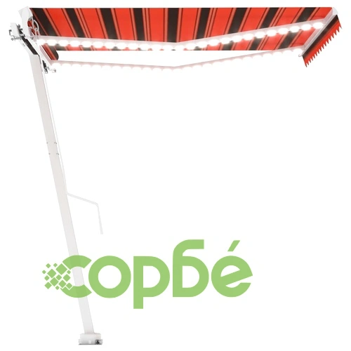 Ръчно прибираща се тента с LED, 300x250 см, оранжево и кафяво ➤ топ цена ➤ sorbe.bg