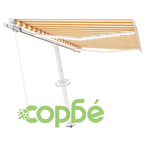 Ръчно прибиращ се сенник с LED, 350x250 см, жълто и бяло ➤ топ цена ➤ sorbe.bg