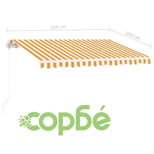 Ръчно прибиращ се сенник с LED, 350x250 см, жълто и бяло ➤ топ цена ➤ sorbe.bg