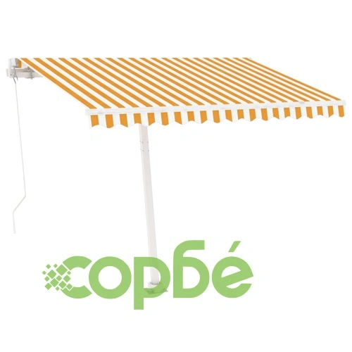 Ръчно прибиращ се сенник с LED, 350x250 см, жълто и бяло ➤ топ цена ➤ sorbe.bg
