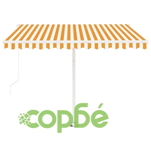 Ръчно прибиращ се сенник с LED, 350x250 см, жълто и бяло ➤ топ цена ➤ sorbe.bg