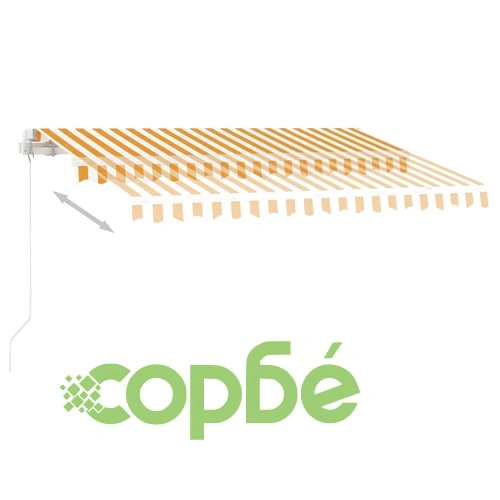 Ръчно прибиращ се сенник с LED, 350x250 см, жълто и бяло ➤ топ цена ➤ sorbe.bg