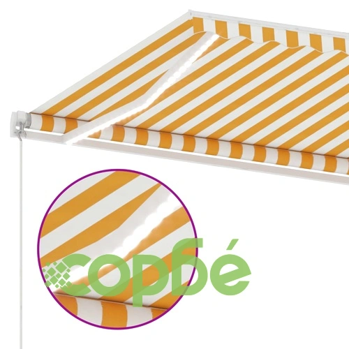 Ръчно прибиращ се сенник с LED, 350x250 см, жълто и бяло ➤ топ цена ➤ sorbe.bg