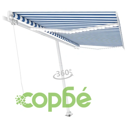Ръчно прибиращ се сенник с LED, 400x300 см, синьо и бяло ➤ топ цена ➤ sorbe.bg