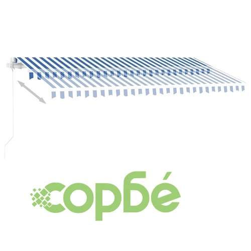 Ръчно прибиращ се сенник с LED, 400x300 см, синьо и бяло ➤ топ цена ➤ sorbe.bg