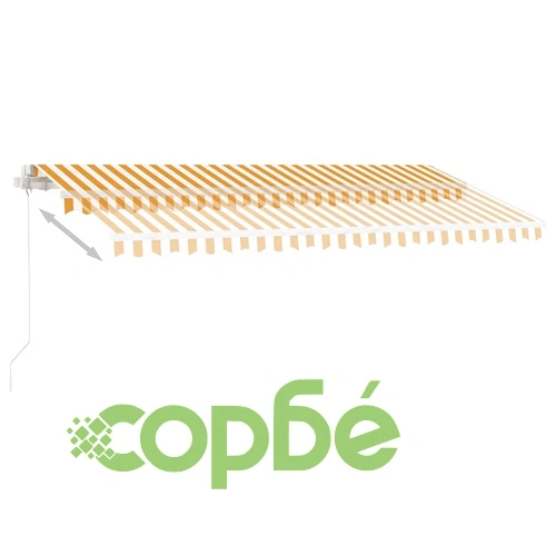 Ръчно прибиращ се сенник с LED, 400x300 см, жълто и бяло ➤ топ цена ➤ sorbe.bg