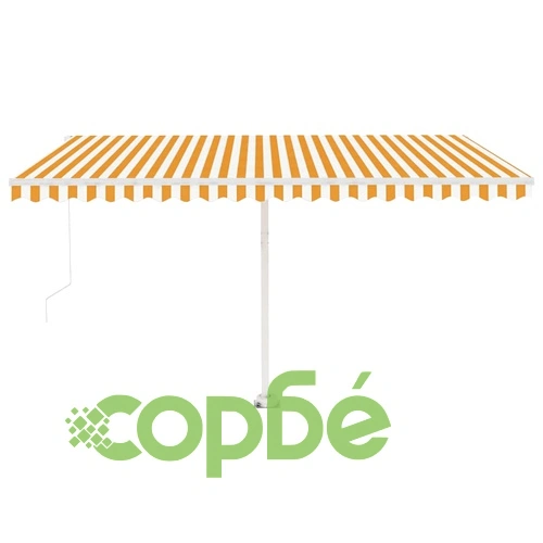 Ръчно прибиращ се сенник с LED, 400x300 см, жълто и бяло ➤ топ цена ➤ sorbe.bg